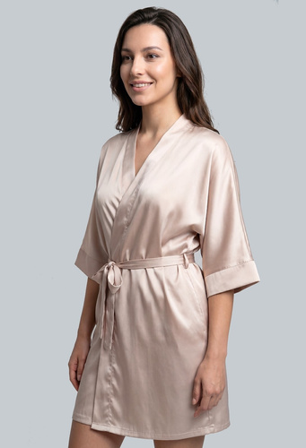 Unikat Beja Satin-Bademantel beige leicht elegant komfortabel