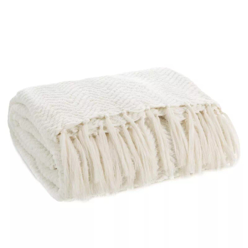 Milo Decke Tagesdecke mit Fransen Eurocurtains weiß