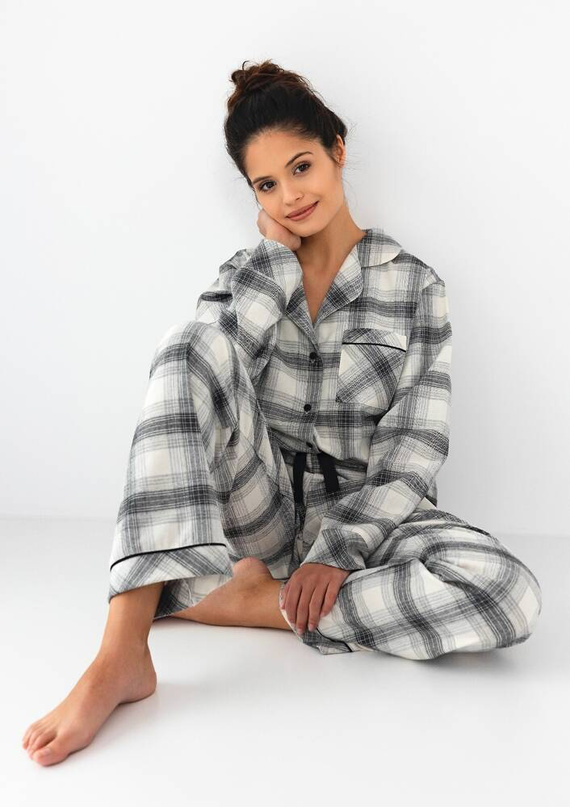 Cressida Damen-Pyjama Flannel Sensis - grau-creme