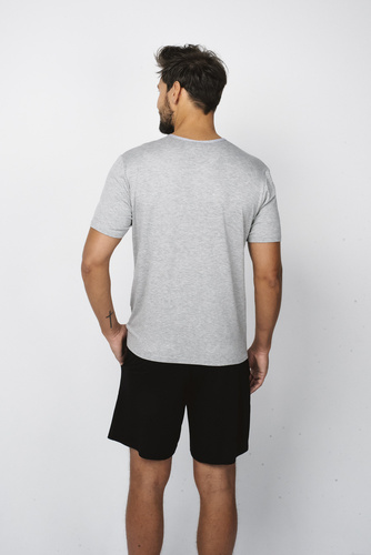 Dallas Herren Kurzarm-Pyjama, Shorts Italian Fashion- melange/schwarz