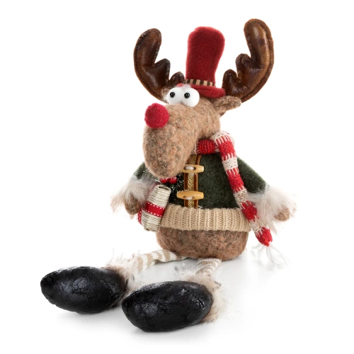 Weihnachts-Rentierfigur im Winteroutfit aus weichen Stoffen. Beige Euro-Vorhänge