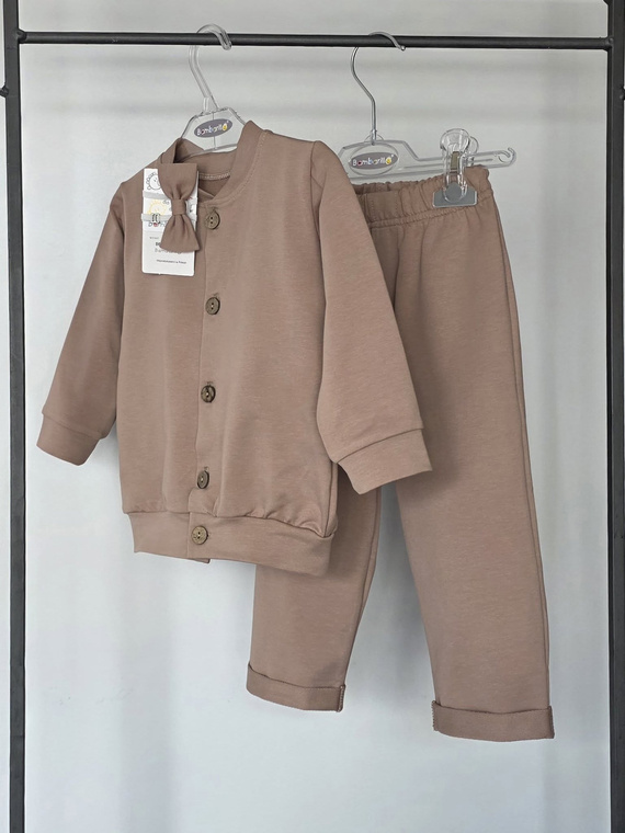 Kinder-Set Leon Bambarillo Beige Baumwolle mit Fliege und Knöpfen