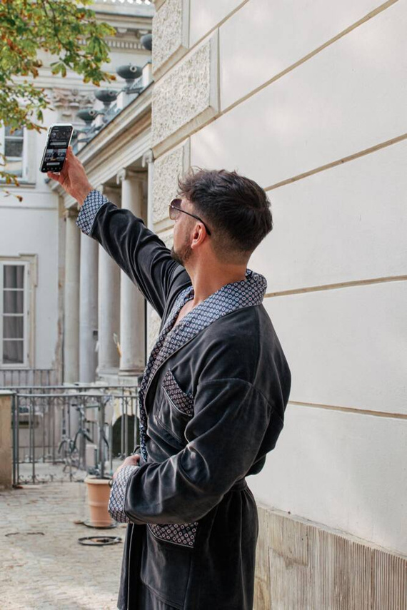 773 Bonjour Herren-Forex-Bademantel - graphit