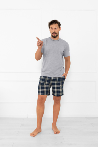 Herren Schlafanzug Andreas - Baumwolle, kurze Ärmel und karierte Shorts Italian Fashion - melange/print