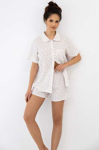 Damen-Pyjama Nayla weiß aus Baumwolle, mit Knöpfen und kurzen Shorts