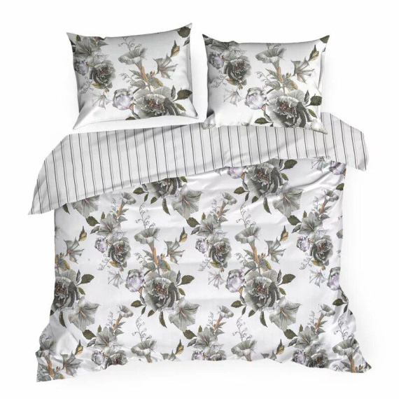Frühling 39 Blumen Satinbettwäsche Eurovorhänge weiß/grau