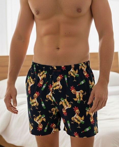 Cornette Classic Chicken Herren Boxershorts – 100% Baumwolle, lockerer Schnitt, lustiger Hähnchen-Print, Eingriff mit Knopf, maximale Bequemlichkeit
