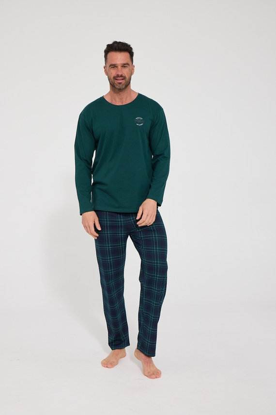 Cornette Flight 124/336 Herren-Pyjama Grün Lang 100% Baumwolle Kariert