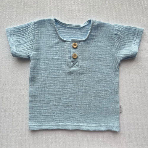 BL55108 Mamatti Musselin Polo-Shirt mit kurzen Ärmeln und Knöpfen
