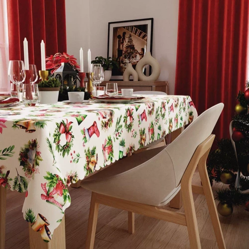 C03 Markizeta rote Weihnachtstischdecke – wasserdicht, elegant, polnische Produktion
