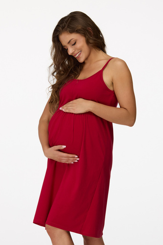 Ja. 26 Burgunderrotes Umstandsnachthemd von Senizo – 100 % Baumwolle, Reißverschluss zum Stillen, Träger