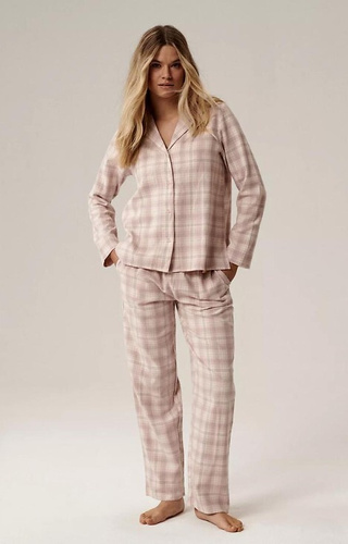 NLP-505 Damen-Pyjama Atlantic Lavender – Flanell, Reißverschluss, kariert, Baumwolle
