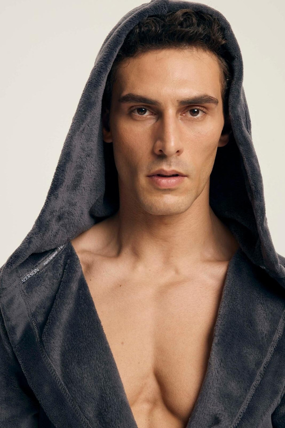 Henderson Herrenbademantel 43447 Vocal Grey – Kapuze, warmer Stoff, Komfort und Eleganz