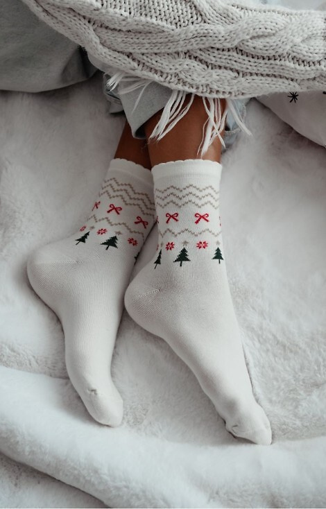 1283-035 Ecru Damen-Weihnachtssocken Milena – bunt, Baumwolle, mit Lurex