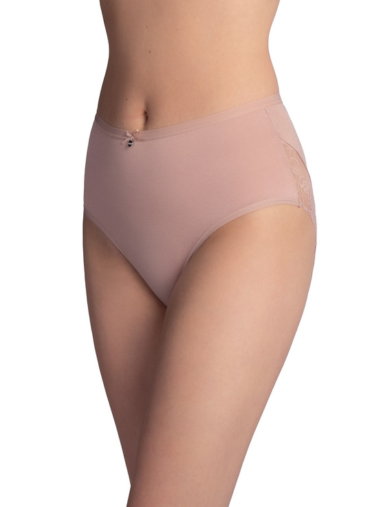 LAMA L-VIS 1602 MD Damen Midi-Slip hoch aus Viskose mit Spitze 2er-Pack lachs-mocca
