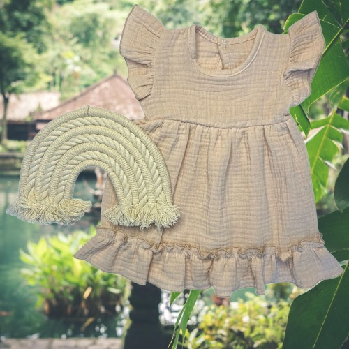 Mamatti SA50415 beige Musselin Kinderkleid leicht und luftig