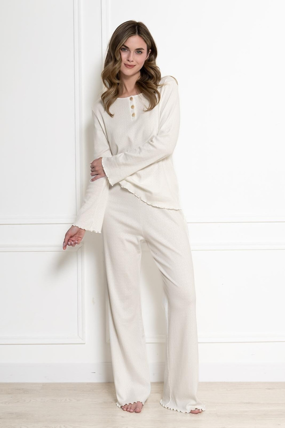 Damen-Pyjama Bernadeta 1796 Leveza cremig 100% Baumwolle langarm