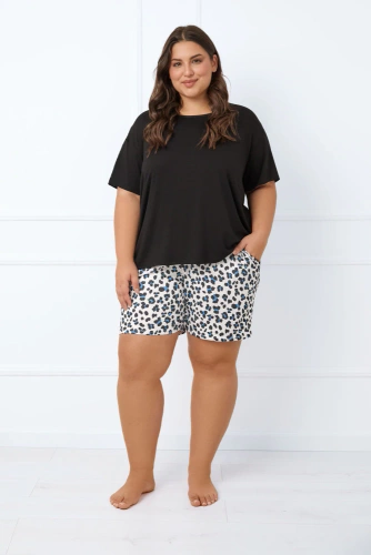 Savanna Damen Kurzarm-Pyjama, kurze Hose Italian Fashion - schwarz