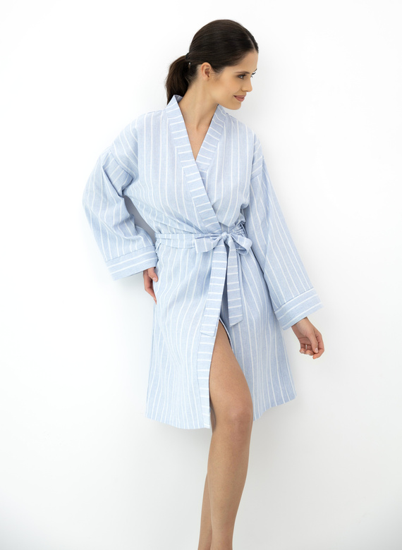 Asteria Sensis Baumwoll-Bademantel Kimono Blau mit Streifen