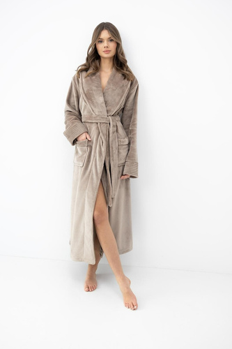 Damenbademantel Sensis Marron mocca, weich, mit Schalkragen und Taschen