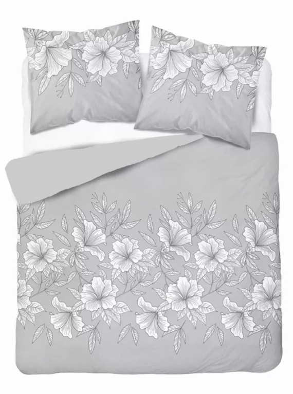 5086 B Home Satin Satin-Bettwäsche Blumen Detexpol grau