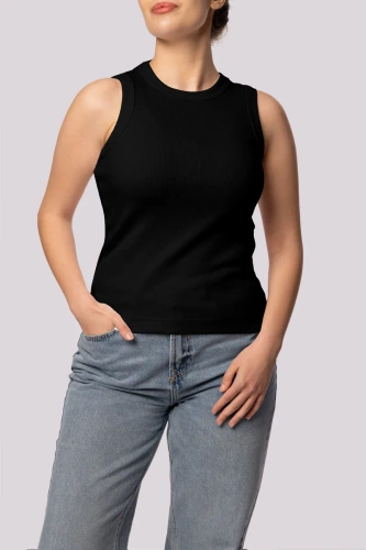 Ribben Tank Top Mona Damen ärmelloses T-Shirt, schwarz