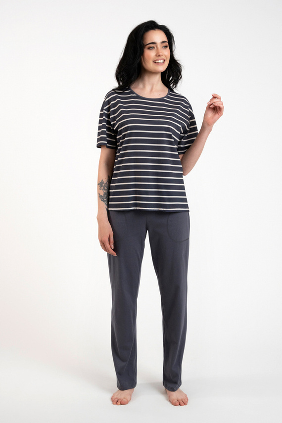 Betty Damen Schlafanzug kurzarm, lange Hose Italian Fashion - graphite/graphite print