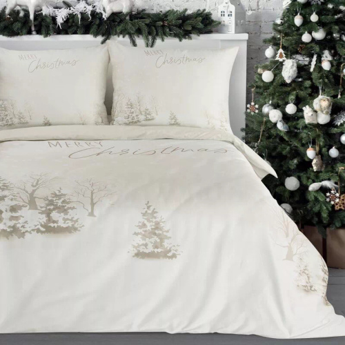 Schneeflocken-Mikrofaser-Weihnachtsbettwäsche Eurocurtains weiße Winterlandschaft – weich, leicht und pflegeleicht, mit Reißverschluss