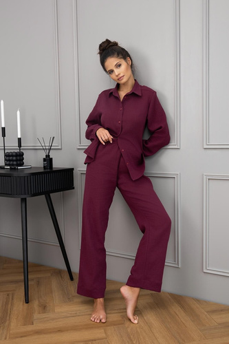 Colette Sensis Damenpyjama – Musselin-Baumwolle, lange Ärmel, mit Knöpfen zu schließen