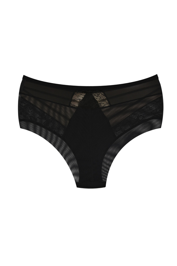 Damen Slip Mediolano Spider 19252 – Schwarze Spitze, Tüll, Hohe Taille | Eleganter und Zarter Slip für Jeden Tag