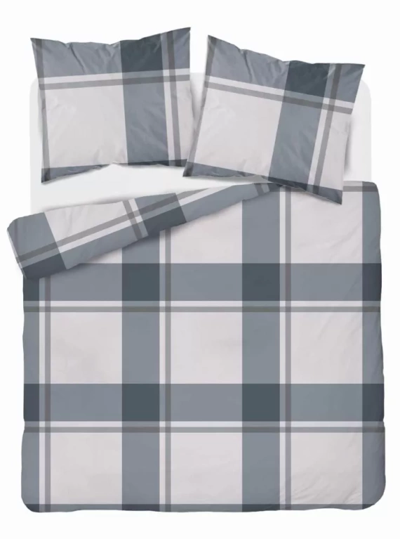 5218 Eine karierte Bettwäsche aus grauem Detexpol-Satin