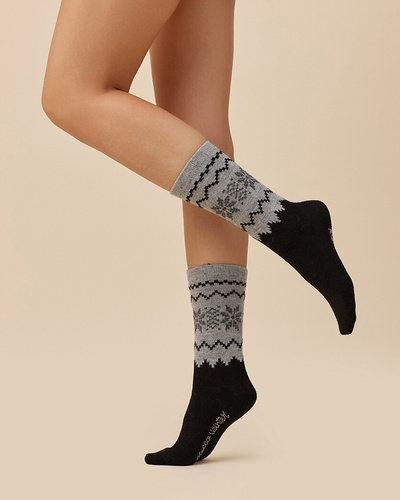Gabriella Damensocken SW/070 nero-grau – Winter, aus Wolle und Acryl, warm mit Muster