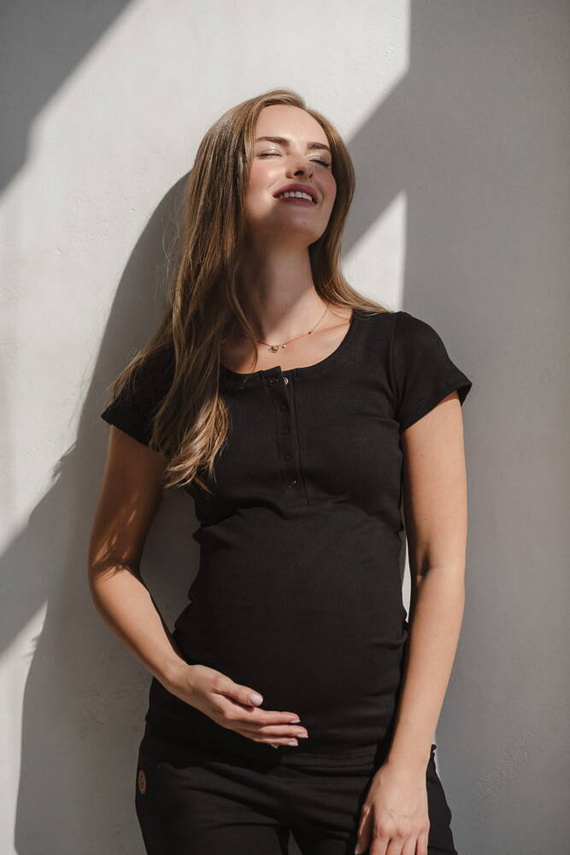 Tummy Umstands- und Stillbluse mit kurzen Ärmeln Milk&Love schwarz