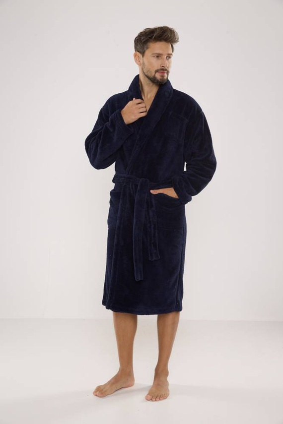 811 De Lafense Herren Plüsch-Bademantel - marineblau