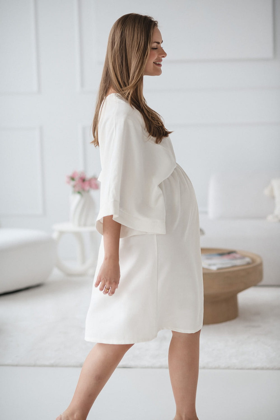 Mama Zen Milk&Love Umstands- und Stillkleid, creme – Kimono mit Reißverschlüssen, Modal