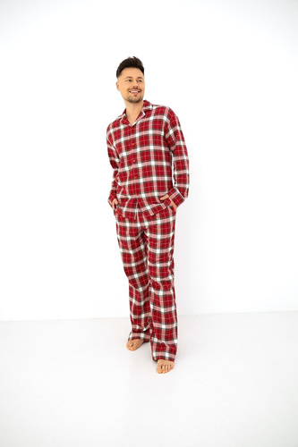 Sensis Lucas Herren-Flanell-Pyjama 100% Baumwolle Rot kariert
