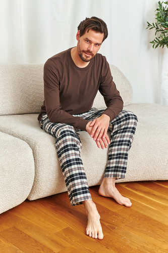 7334 Doctor Nap Herrenpyjama – Baumwolle und Flanell, Brownie-Karomuster