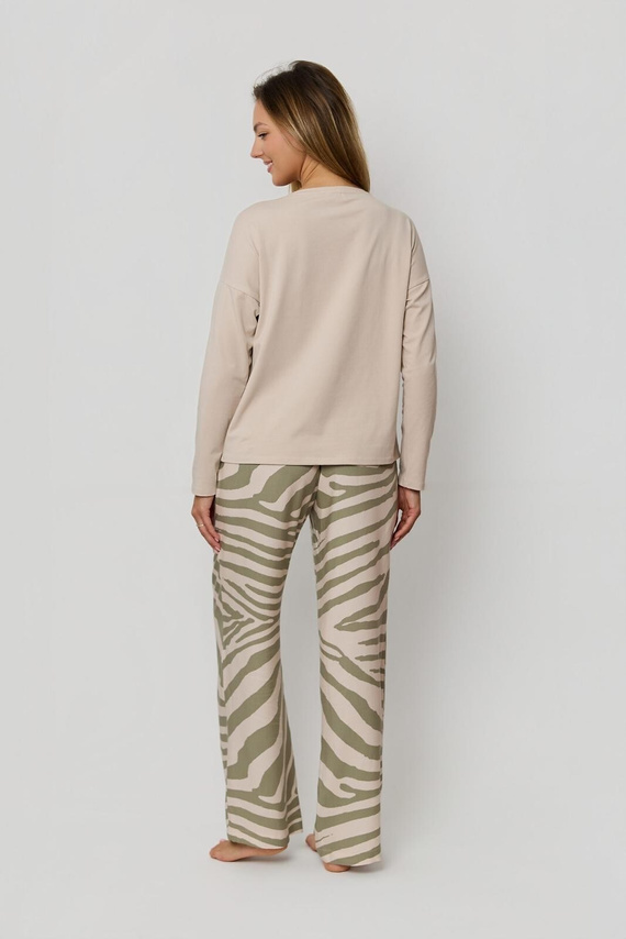 Mefemi by Nipplex Selene PX75 Damenpyjama Beige – Baumwolle mit langen Ärmeln und Hose mit Animal-Print