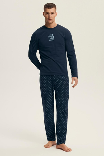 Henderson Core 43478 Lush Herrenpyjama blau – Baumwolle, lange Ärmel, elegante Verpackung