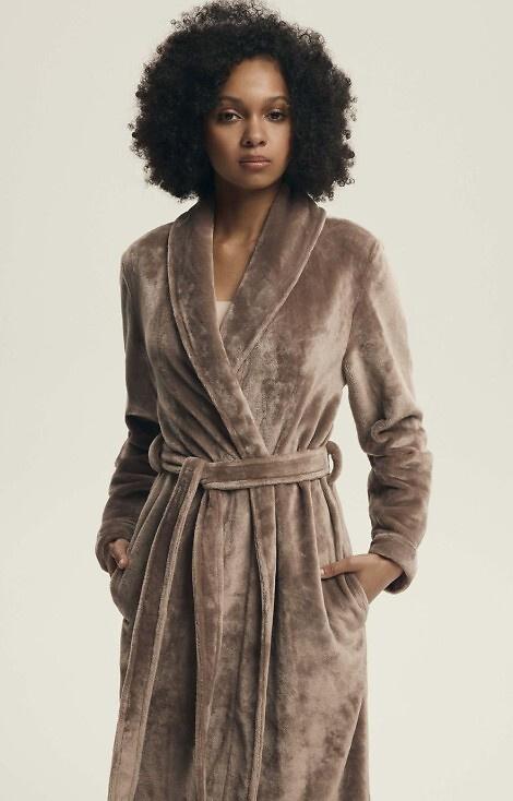 43595 Dextra Damen-Bademantel Henderson Kaffee – weich, gebunden, über dem Knie