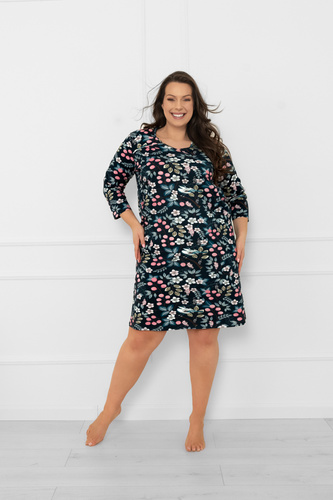 Damen 3/4 Ärmel Baumwolle Nachthemd Lucja - Blumenmuster Italienische Mode