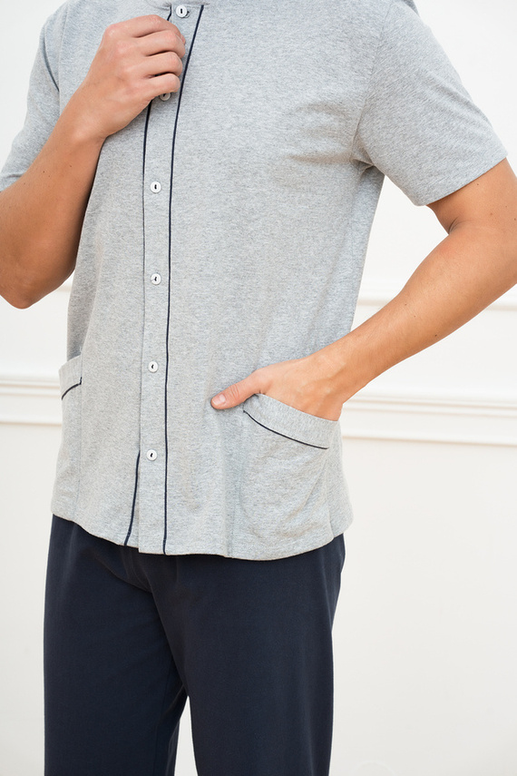 Alcest Herren Schlafanzug mit kurzen Ärmeln, lange Hose Italian Fashion - navy blue