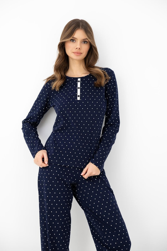 Damenpyjama Sensis Morgan Dunkelblau 100% Baumwolle Langarm mit Punkten