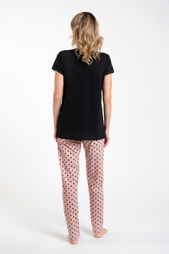 Buscato Damen Schlafanzug kurzarm, lange Hose Italian Fashion schwarz/print