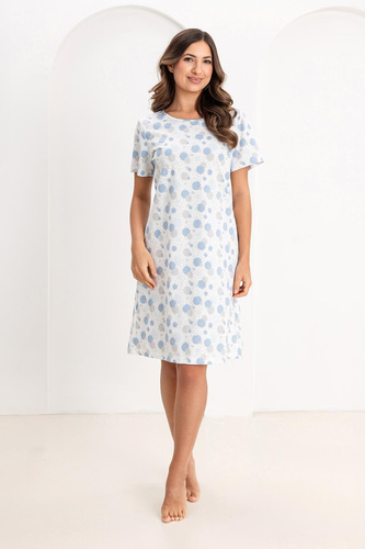 Nachtkleid 173 Regina – aus Baumwolle, mit Punkten und Kreisen, Halbkragen | Komfort und Eleganz