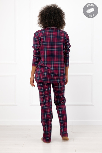 Italian Fashion Alana Damen Baumwoll-Pyjama lang, zum Knöpfen, kariert