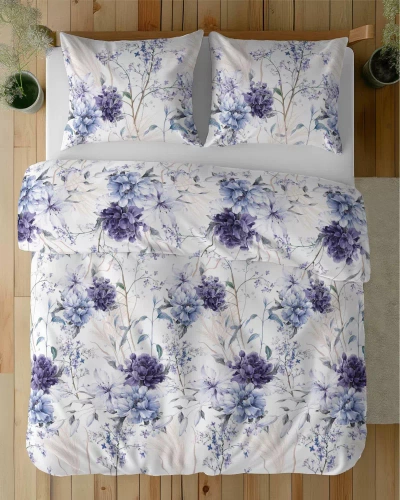 5222 Eine Satinbettwäsche mit Aquarellblumen in Lavendeltönen von Detexpol