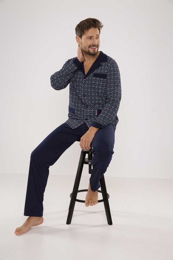 538 Carlo Herren Schlafanzug De lafense - navy blau + quadratisch