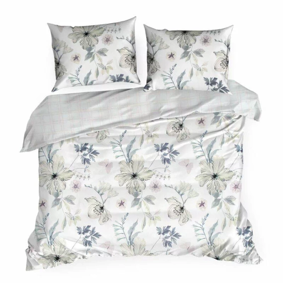 Frühling 37 Blumen Satinbettwäsche Eurovorhänge weiß/grün