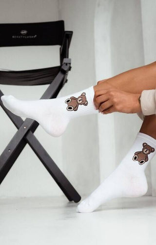 0200-008 Teddybär Milena Damensocken – weiß